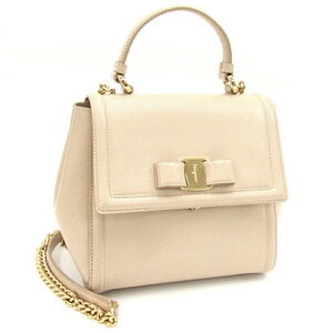 Salvatore Ferragamo Vara Handbag Beige chain Crossbody Bag ribbon